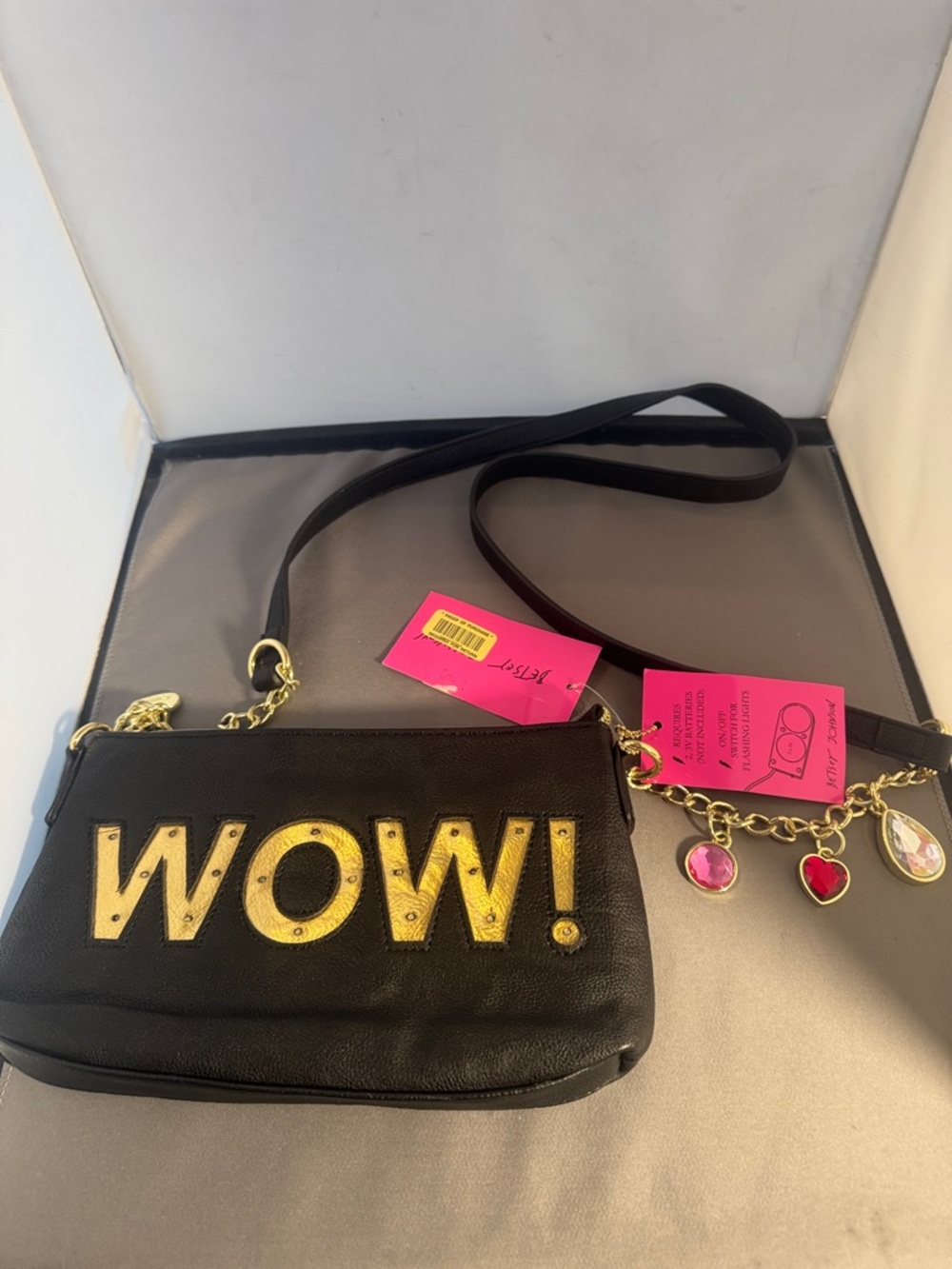Betsy Johnson Black WOW! Charm Crossbody‎ Bag. Lights up